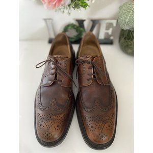 Johnston & Murphy Mens Wing Tip Oxford Shoes Distressed Brown Sz‎ 9M From Italy